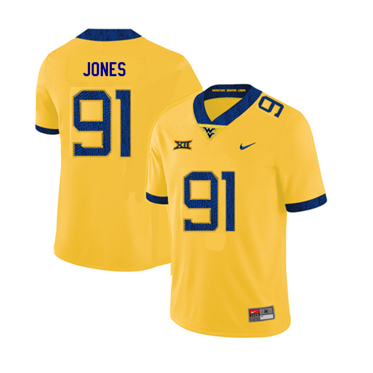 2019 Men #91 Reuben Jones West Virginia Mountaineers College Football Jerseys Sale-Yellow